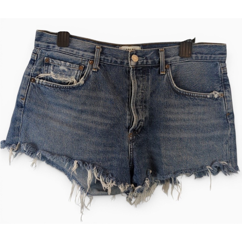 AGOLDE Parker Cut Off Shorts Womens 29 Blue High Rise Raw Hem Distressed Denim